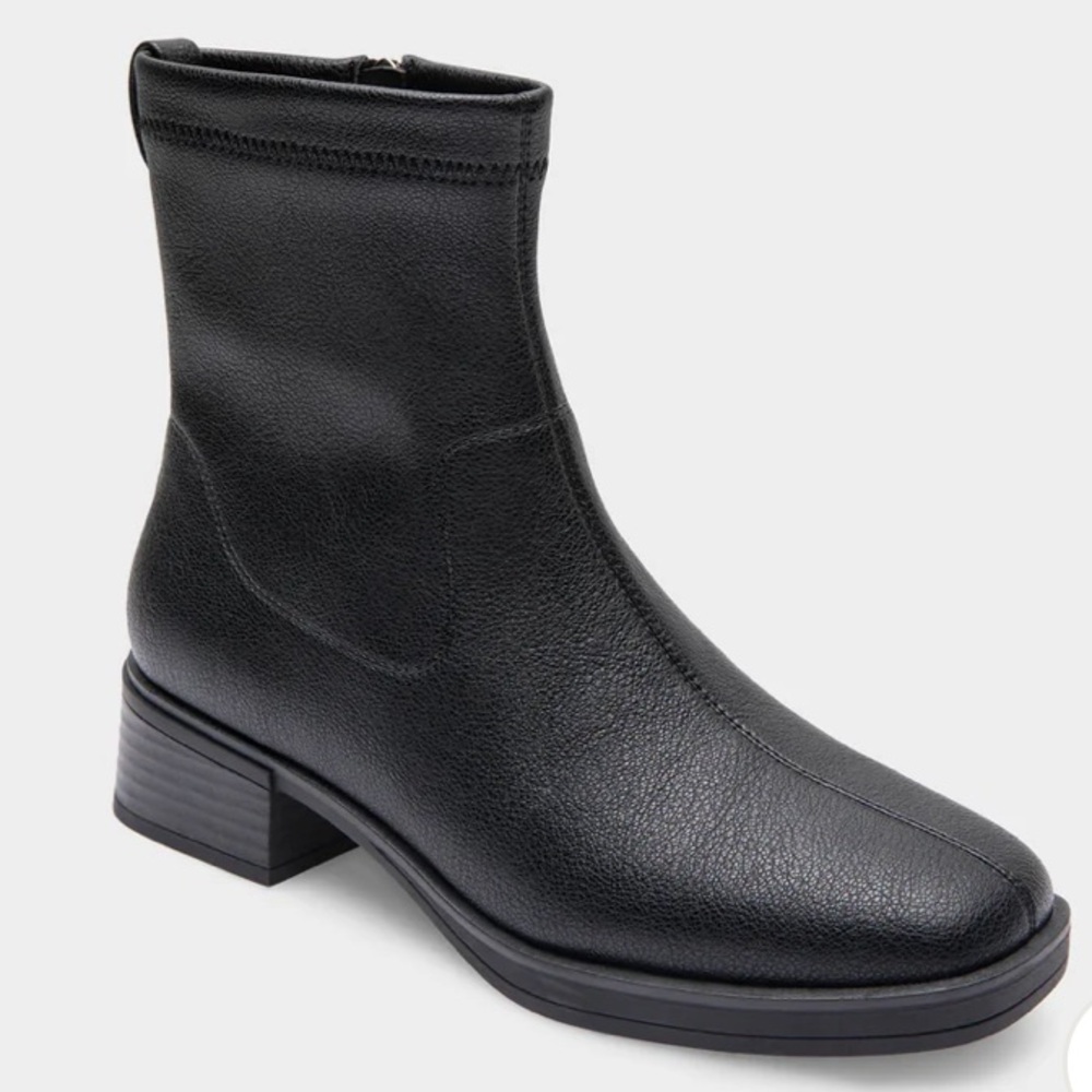Equestrian Bootie in Black Pebbled Stretch Faux Leather